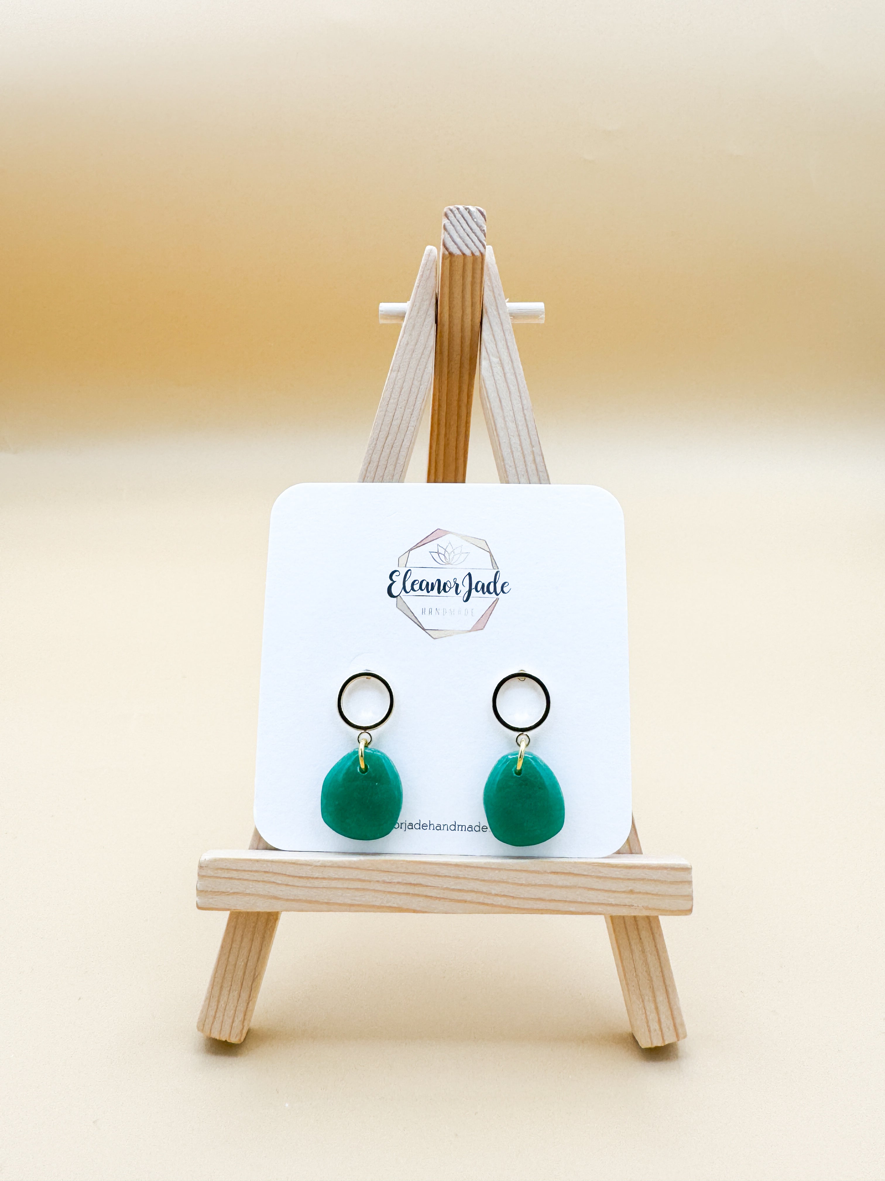 Emerald Pebble + Open Circle Post | Dangle Statement Earrings