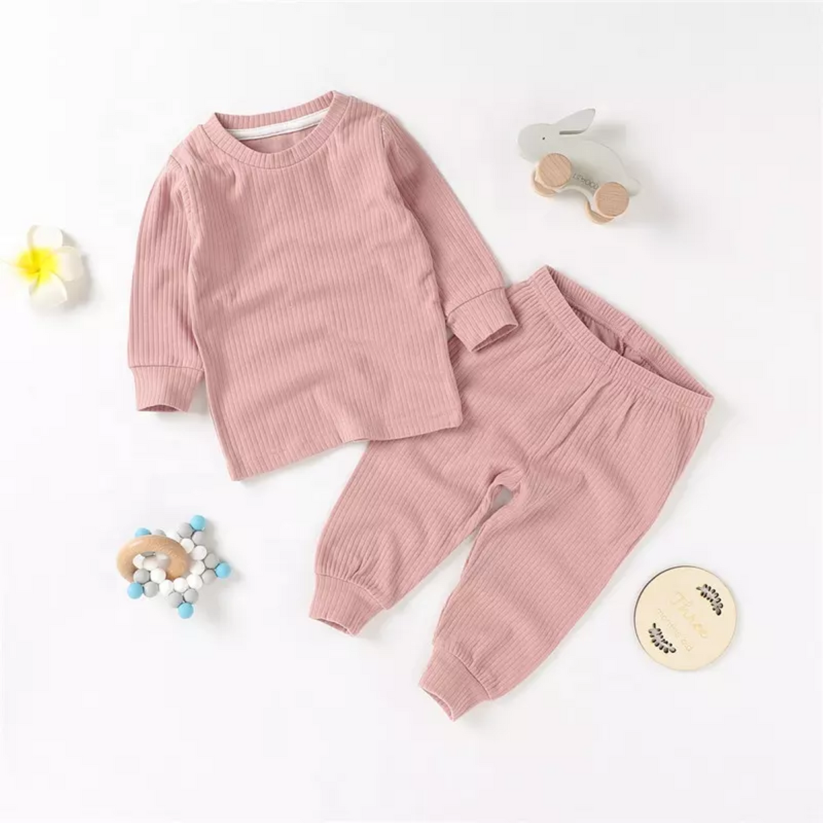 Ribbed Baby Pajama Set (Pink) – Cotton Whimsey