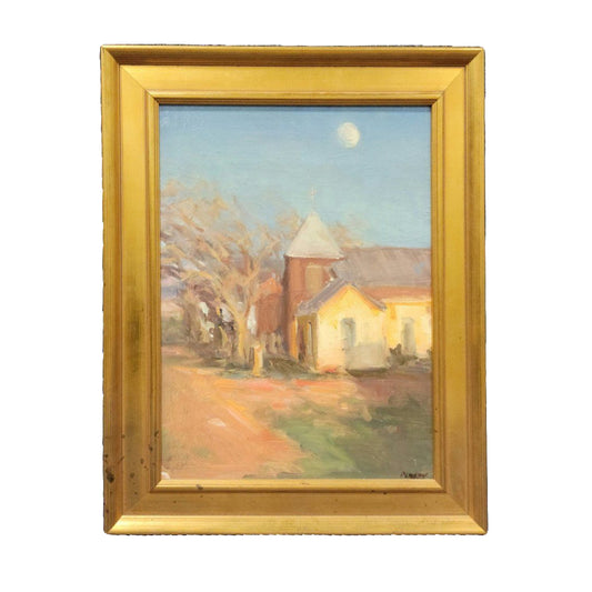 Beautiful Painting in Gold Frame - Building with Moon
