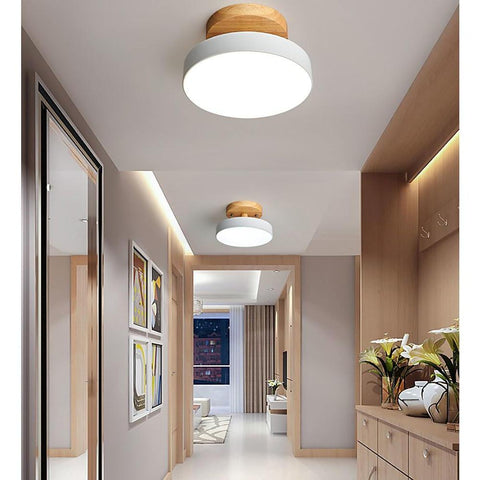 Round Minimalist Flush Mount Light Metal Bamboo LED Ceiling Light - Appledas