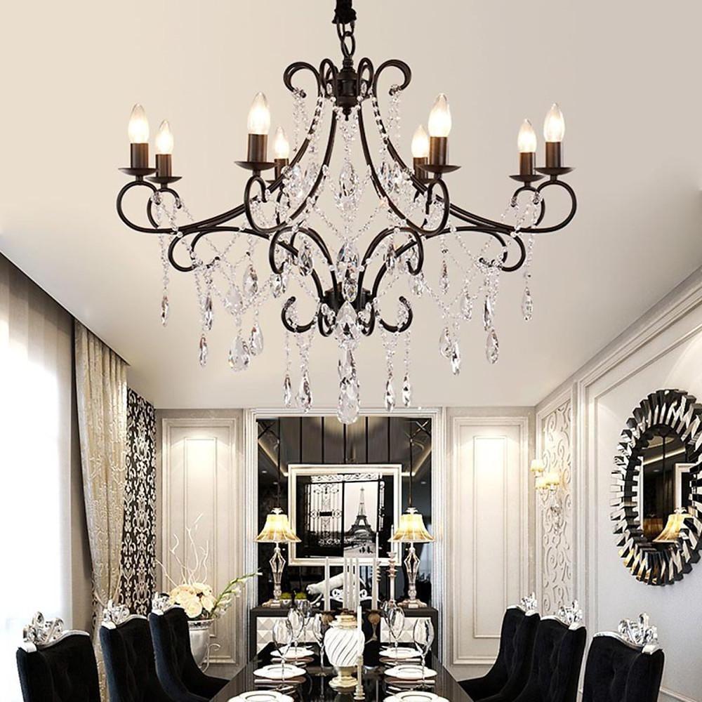 8-LED Light Farmhouse Chandelier Candle Chandelier Crystal Industrial Chandeliers for Dining Room - Dazuma