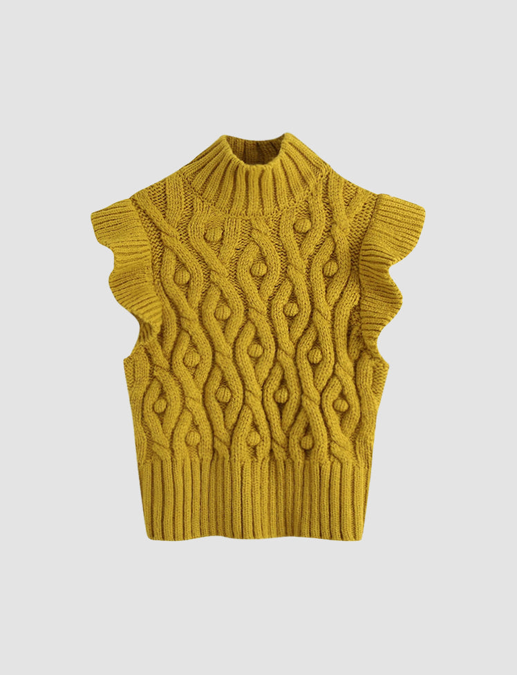 Yellow Romantic Twist Turtleneck Knitted Vest
