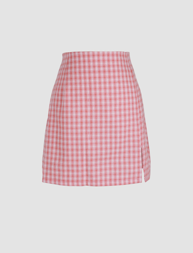 Plaid Side Split Mini Skirt