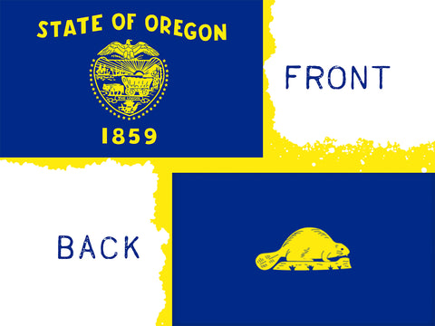 Graphic showing the front and back of Oregon's flag