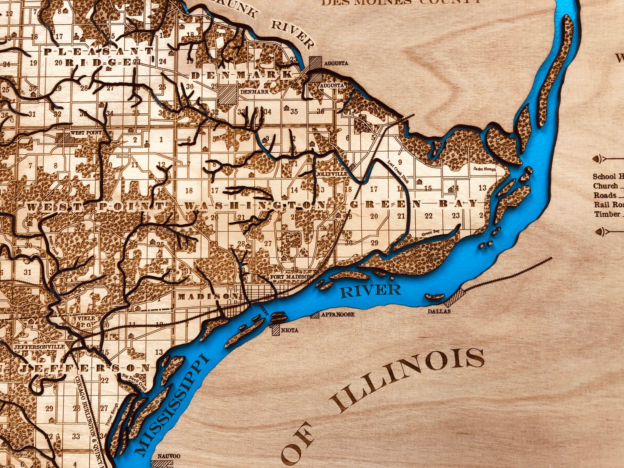 1875 Lee County, Iowa Map Wall Art – Monk Creek Woodworks