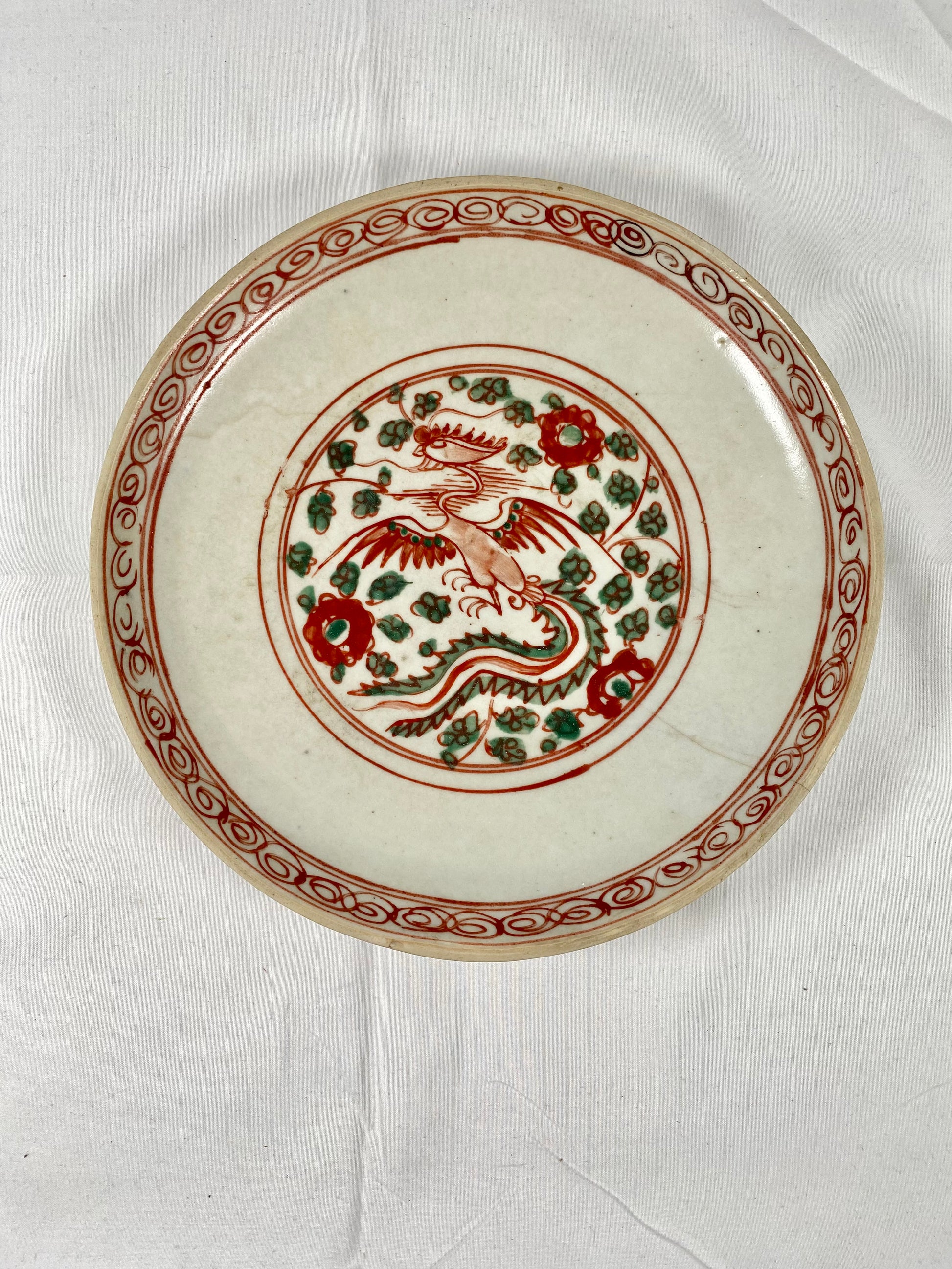 16th Century Ming Chinese Swatow Plate w Red and Green Phoenix Motif ...