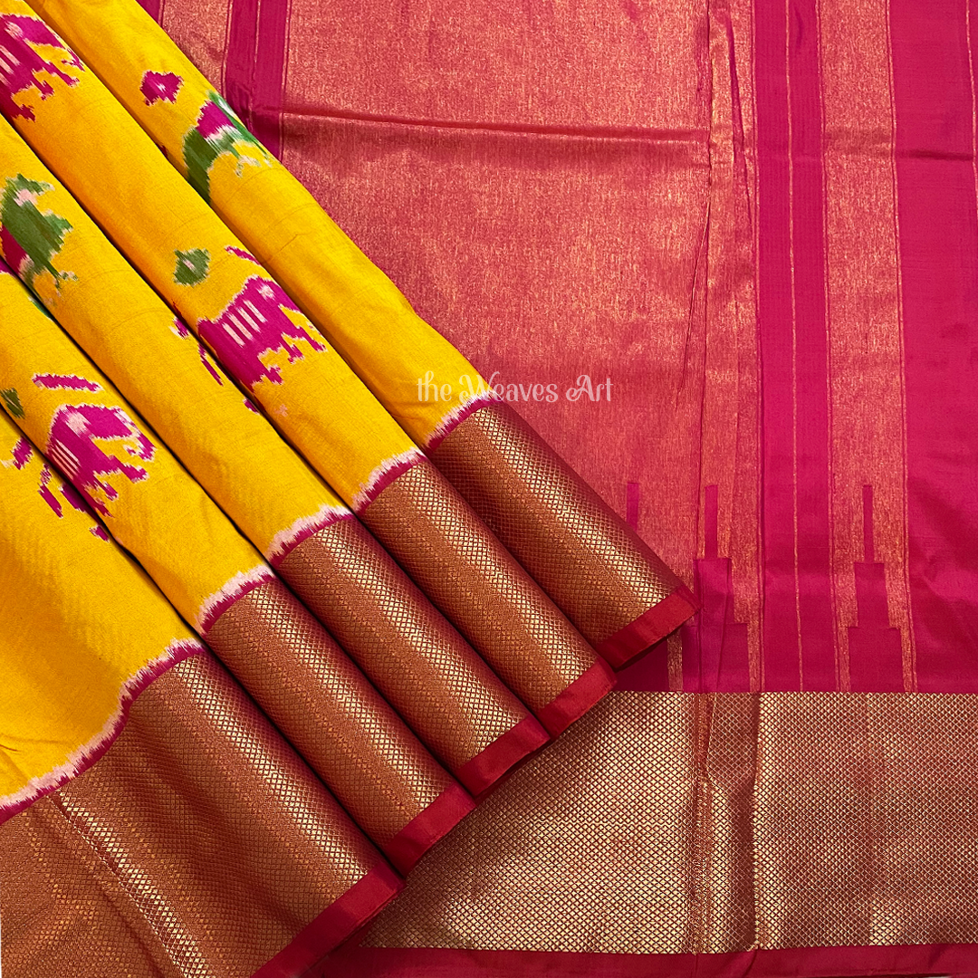 Beautiful Yellow Pochampally Ikkat Silk Saree | Buy Pochampally Sarees