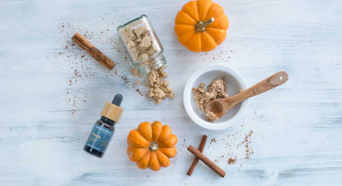 Ingredients for CBD infused pumpkin pie lip scrub