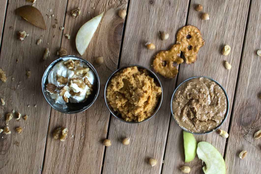 Simple honey snack recipes with apples, pretzels, goat cheese