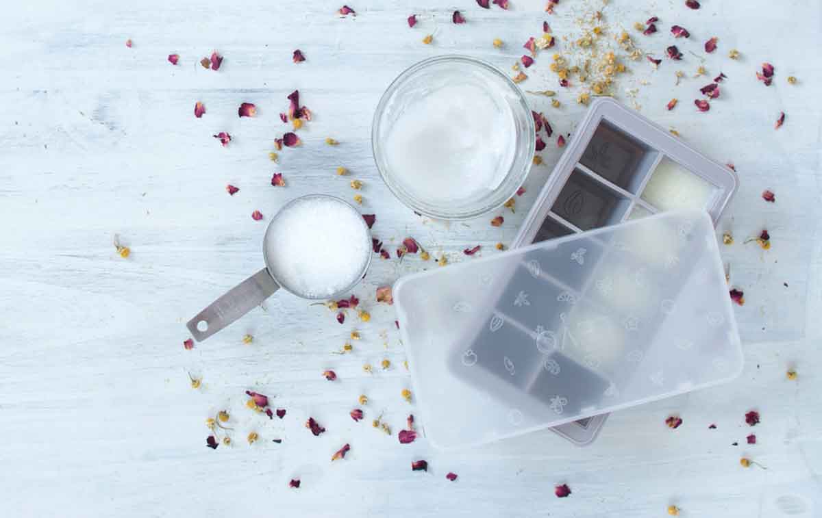 Cannabis, rose and chamomile body scrub bars ingredients for making at home