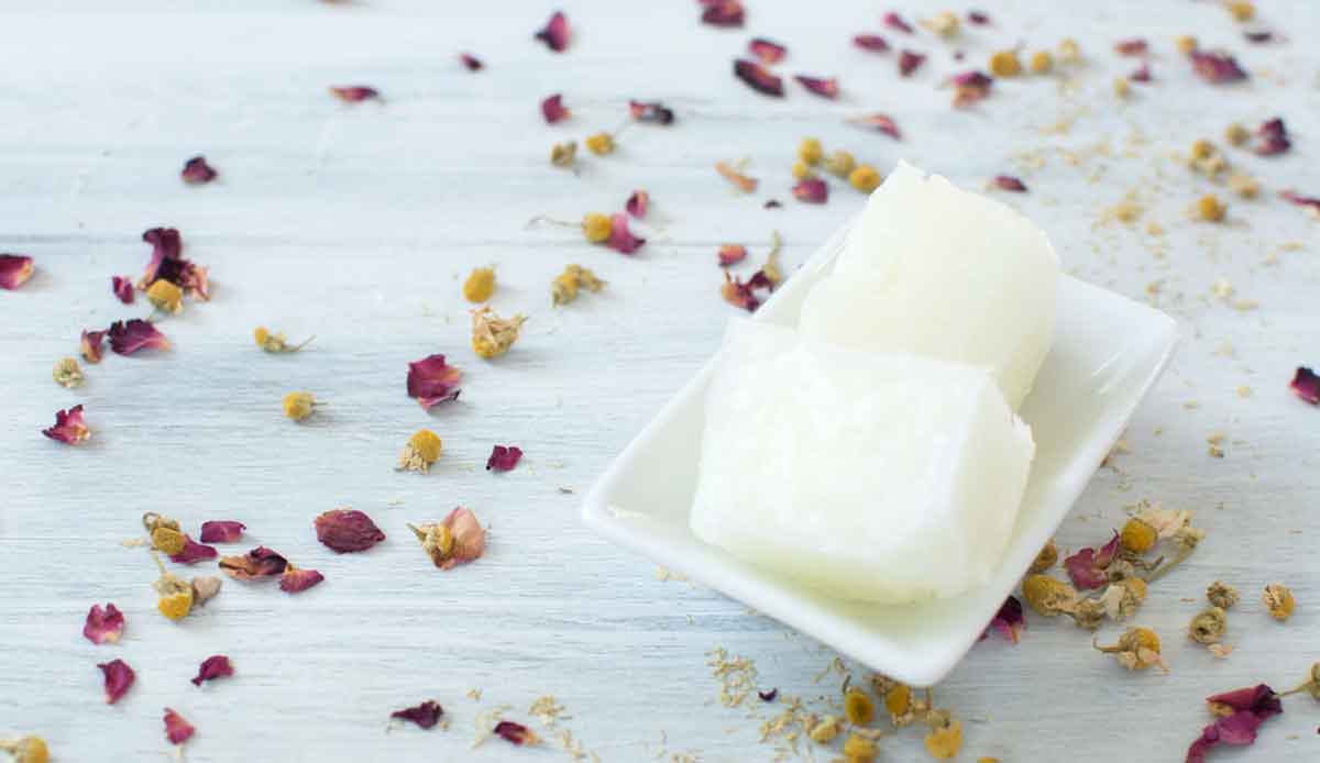 Cannabis infused body scrub bars with rose and chamomile