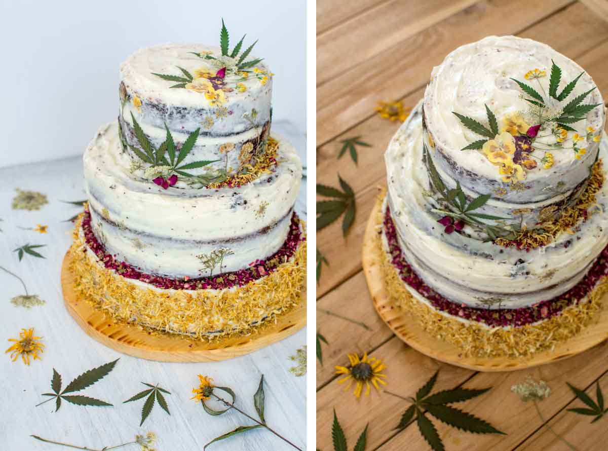 CBD Birthday cake decorated with cannabis leaves for Hempsley's 2nd 