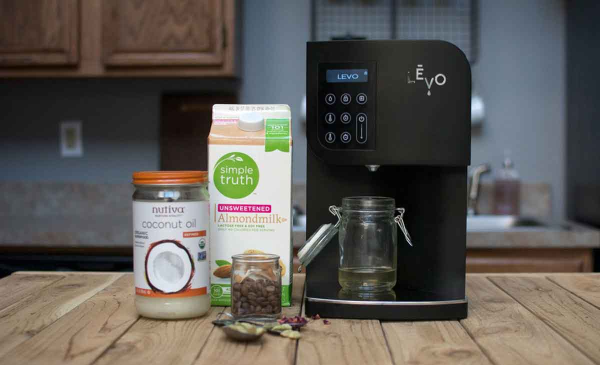 LEVO Oil Infusion machine with ingredients for infused rose cardamom latte recipe