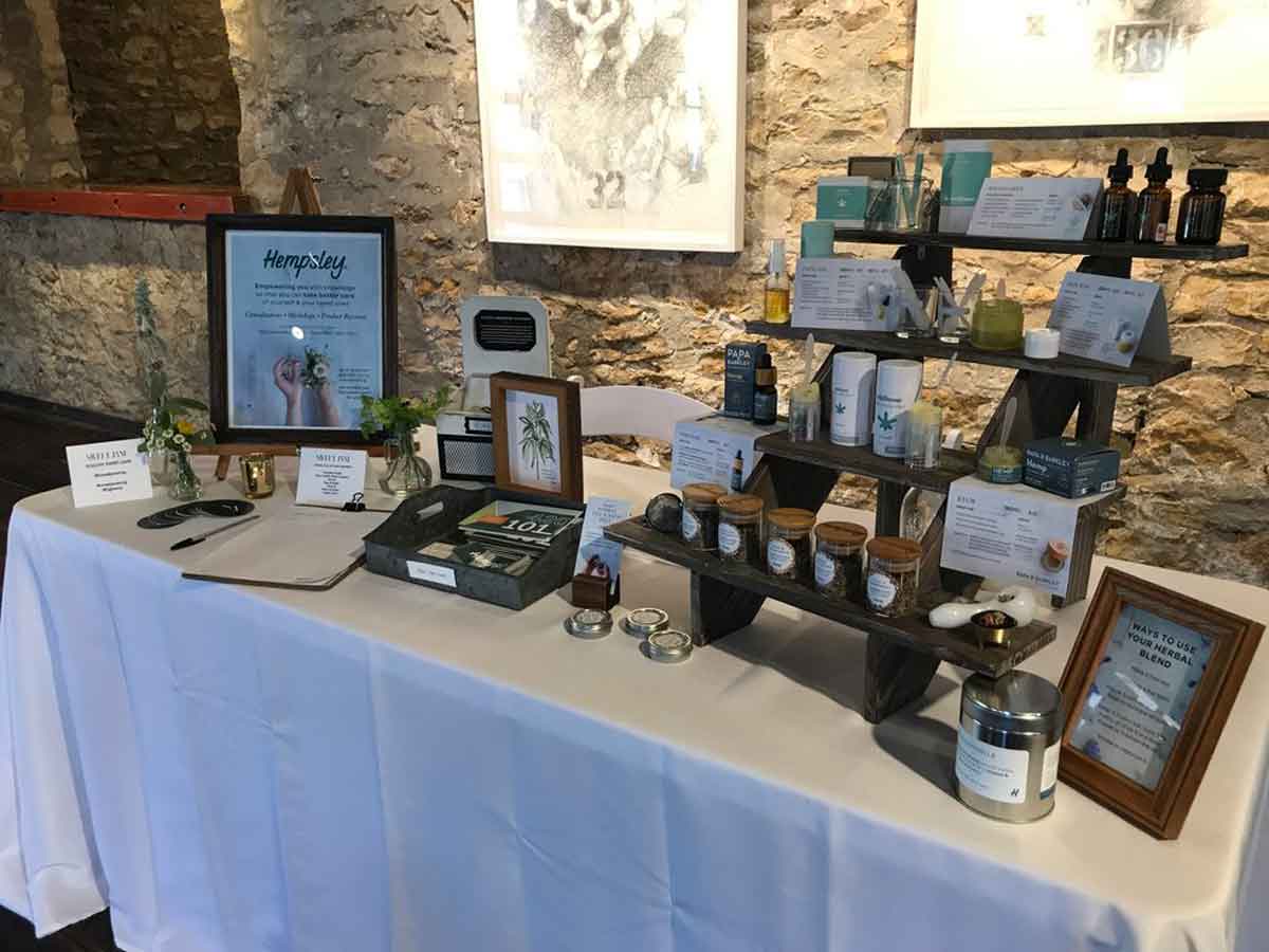 Hempsley display at Sweet Jane Cannabis Magazine launch party in Lawrence, Kansas