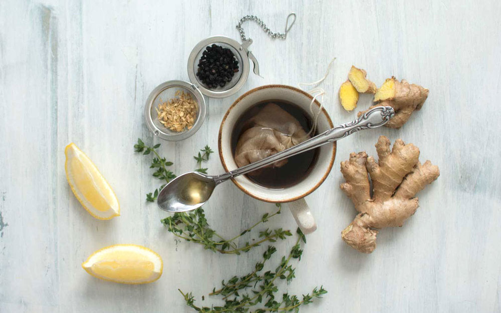 Ginger, thyme and elderberry tea