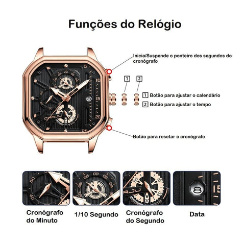 Relógio Masculino Com Pulseira De Couro Quartz Cronógrafo - Machimelo 11