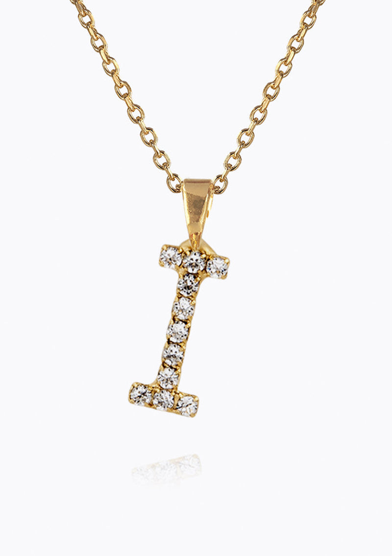 Mini Letter Necklace Crystal Gold "I"