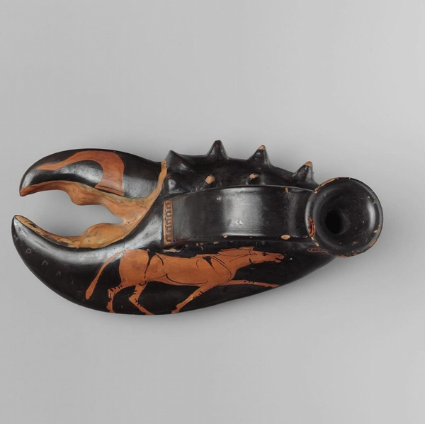 Ancient Greek terracotta drinking vase in the shape of a lobster claw, circa 460 BCE