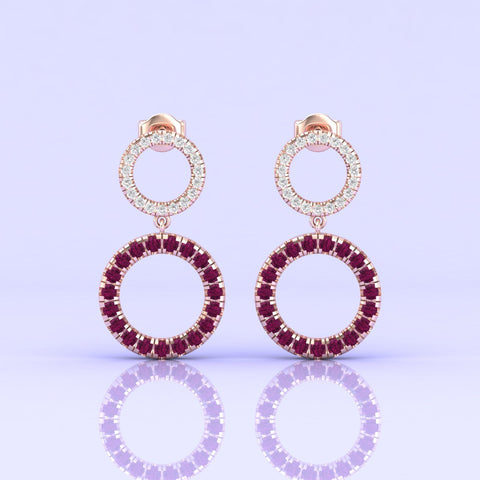 Round Double Hooped Gold Diamond Earring for Women