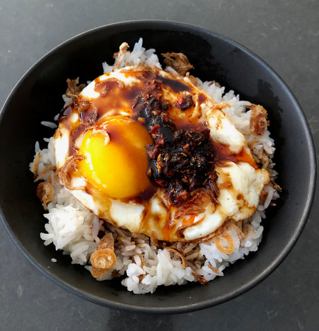 Rice and egg with chilli oil