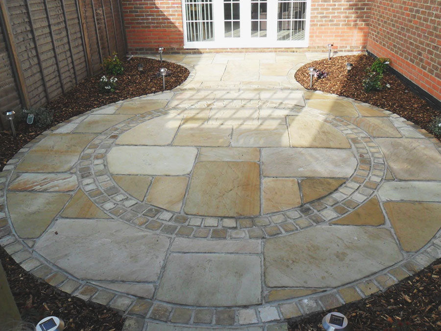 Mint sandstone natural stone paving patio slabs and edging setts cobbles paviers