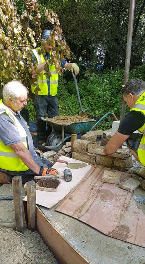 Laying stone walling at RHS Chelsea