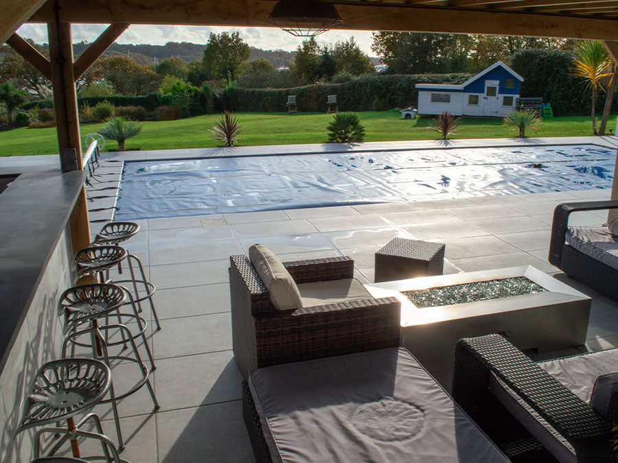 Grey porcelain paving outdoor area patio