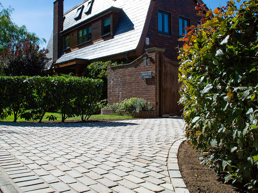 Tumbled Bronte Raj Green paving setts edging cobbles driveway apron 