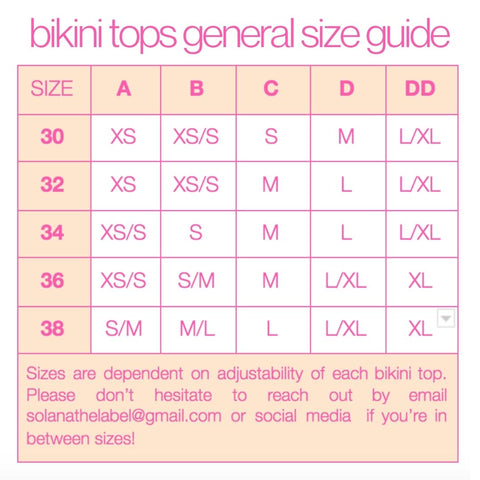 bikini top general size guide