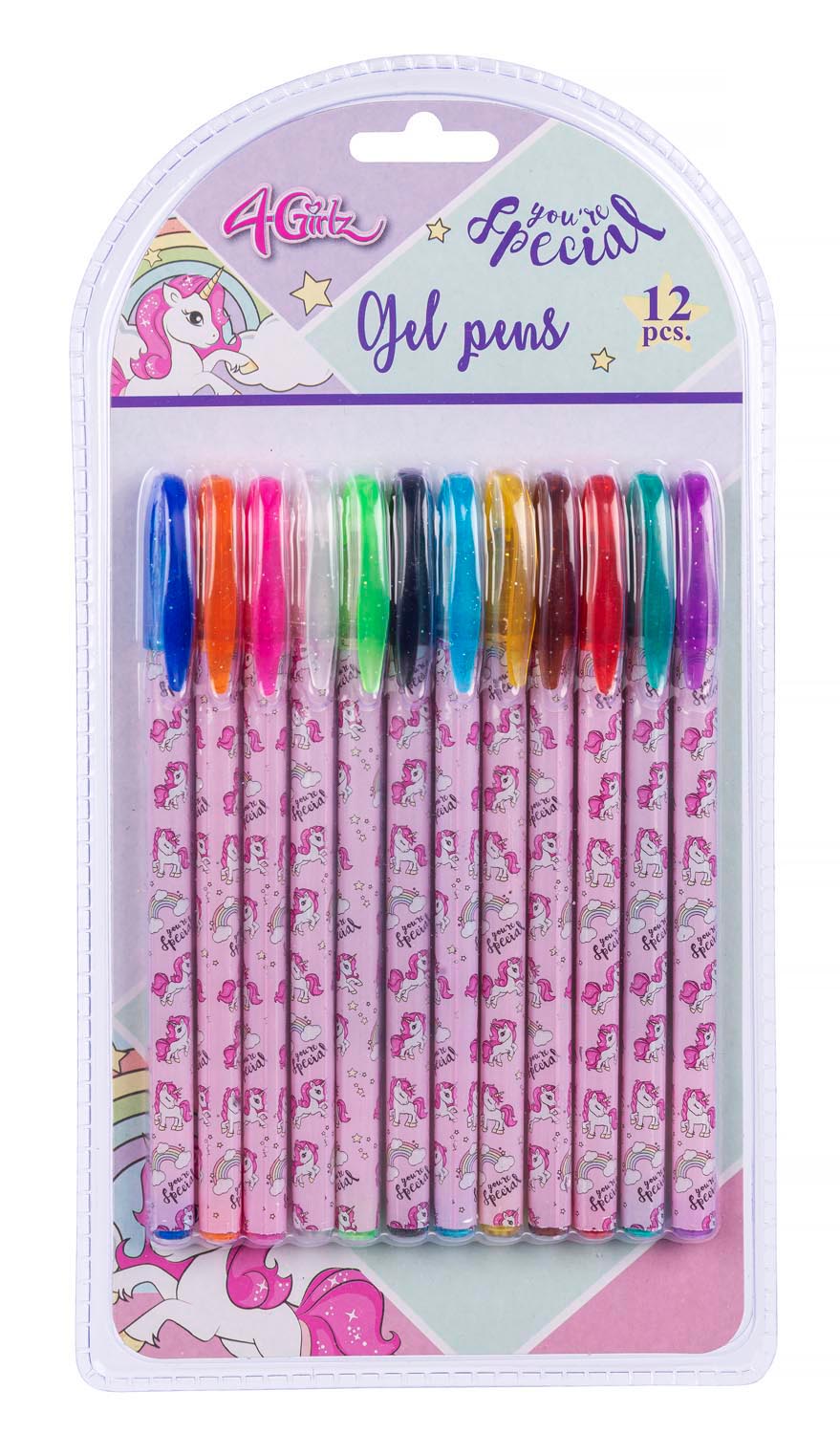 Billede af 4 Girlz 12 stk. Farve Gel Pens Med Enhjørning Motiv - skrivesæt - Legekammeraten.dk