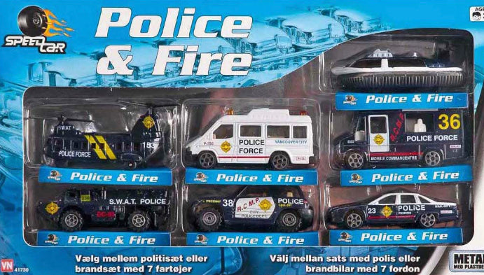 #2 - Speed Politi Sæt Med 7 Transportmidler - legetøjsbil - Legekammeraten.dk