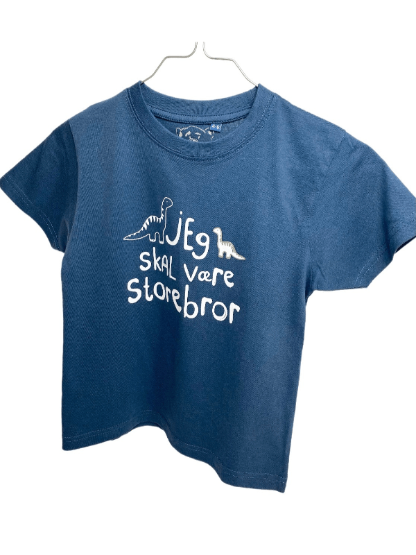 Billede af Jeg Skal Være Storebror T-shirt S/S Dinosaur Støvet Blå - Jeg skal være storebror t-shirt - Legekammeraten.dk