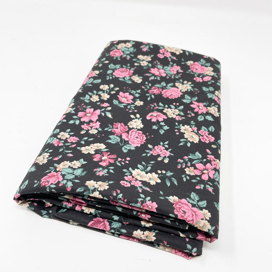 Black Floral Heavyweight Cotton Blend Fabric - 2 yards
