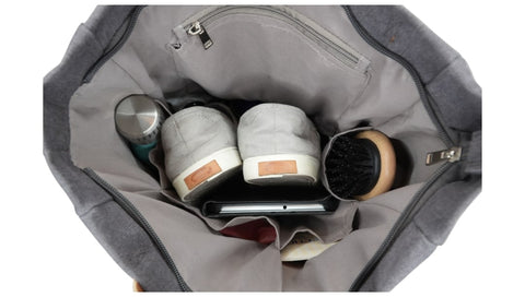 Shoes, umbrella, and comb in convertible bag