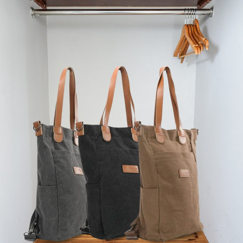 Image of three convertible bags in the closet - bag storage