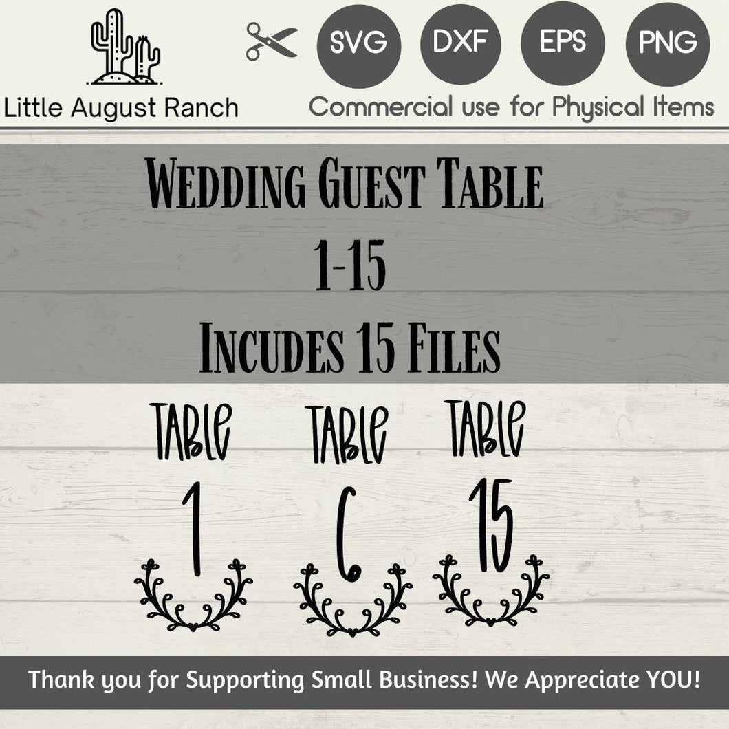 Download Digital Cut File Wedding Table Numbers 1 15 Little August Ranch