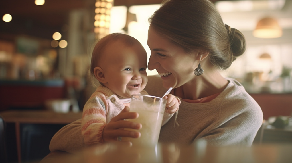 mom with baby drinking Lactation Smoothie