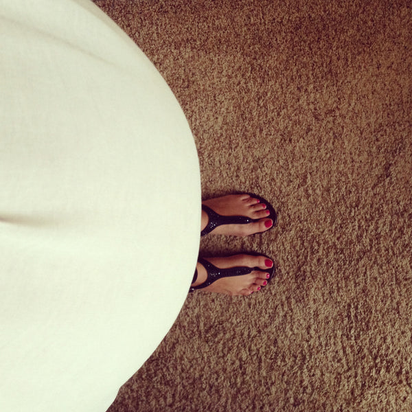 [Bump Style Approved: Pregnancy Style Q&A with Anabell Ingleton] - [Anabell Ingleton wearing Black sandals]
