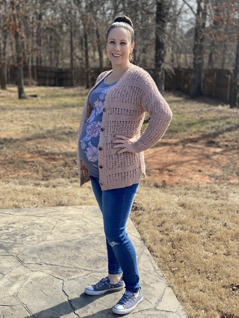 Pregnant woman wearing PL Denim Maternity Jeans