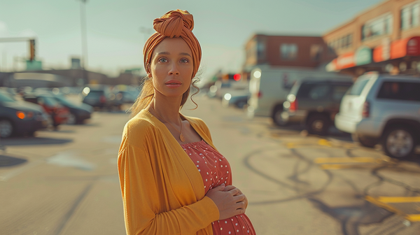 pregnant black woman in parking lot