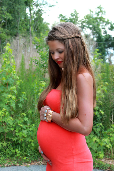 [Bump Style Approved: Pregnancy Style Q&A with Cassie Connolly] - [Wearing Orange Dress]