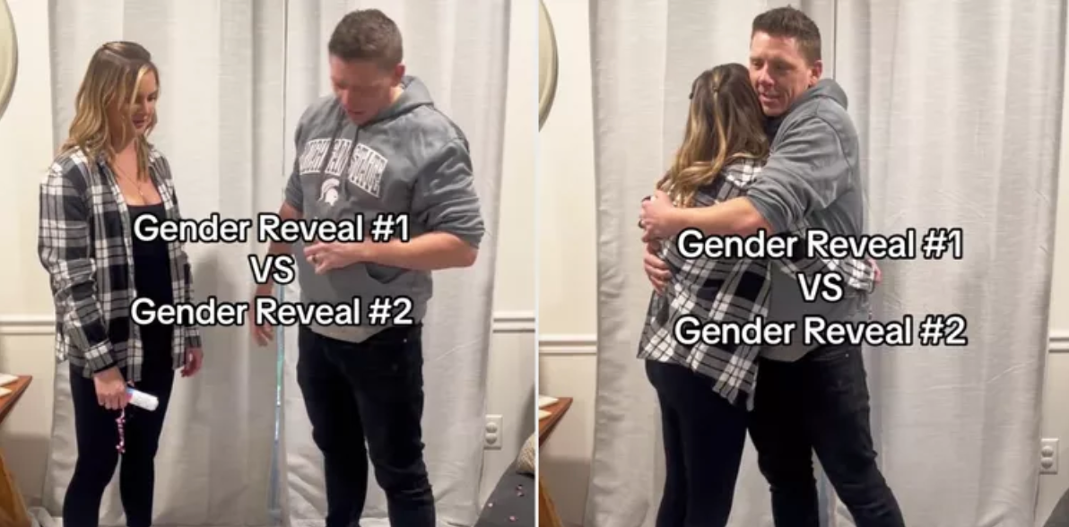 mom and dad doing gender reveal