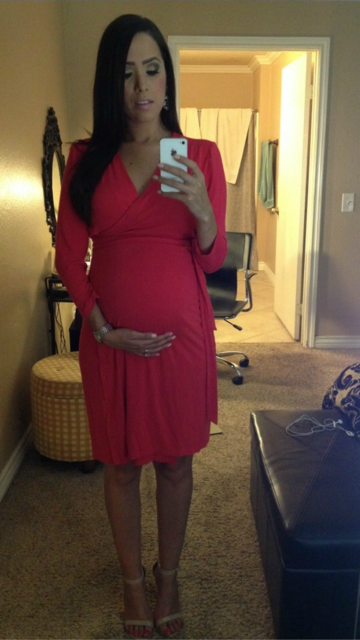 [Bump Style Approved: Pregnancy Style Q&A with Anabell Ingleton] - [Anabell Ingleton wearing Bright Red Maternity Dress]