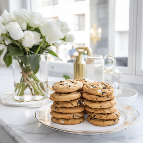 A stack of lactation cookies on the kitchen counter