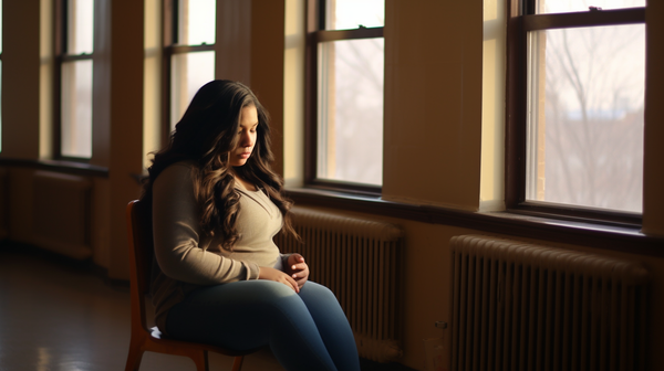 pregnant teen in empty classroom