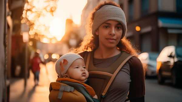 Afro-latina mom sneaking a workout in by walking with her baby