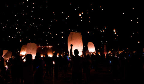 lantern festival - lanterns floating at night