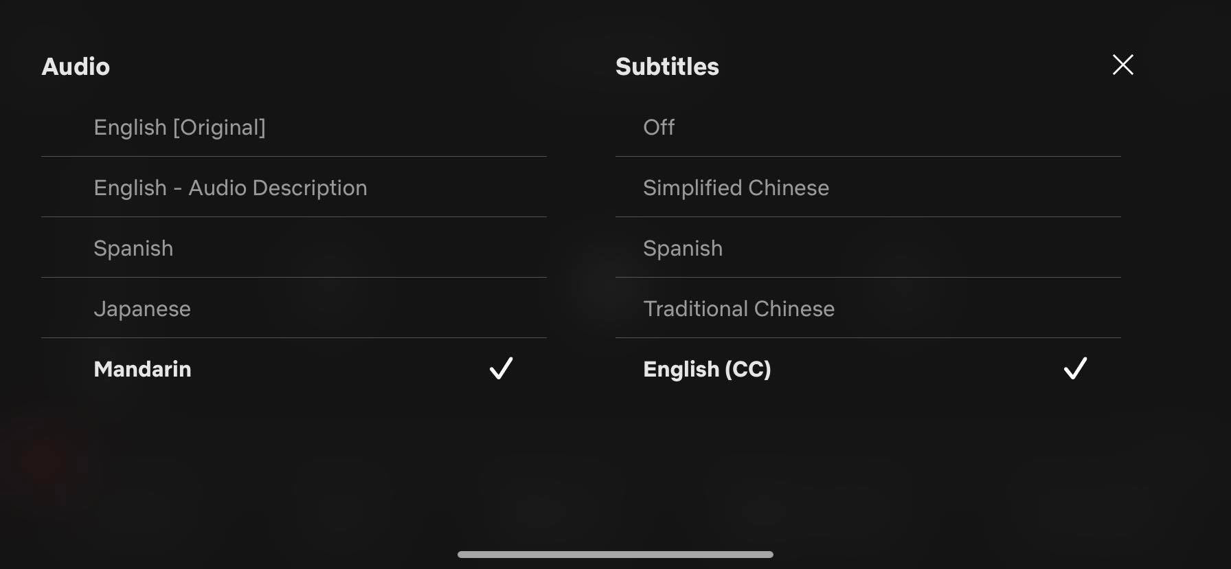 Changing audio and subtitles in Netflix