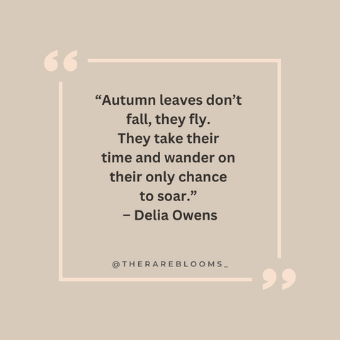 “Autumn leaves don’t fall, they fly. They take their time and wander on their only chance to soar.” – Delia Owens