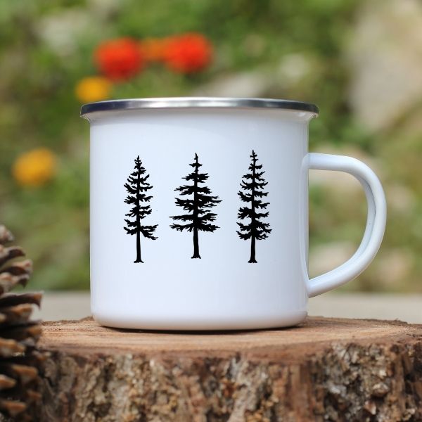 Pine Tree Forest Enamel Camping Mug Watercolor Printed Coffee Mugs